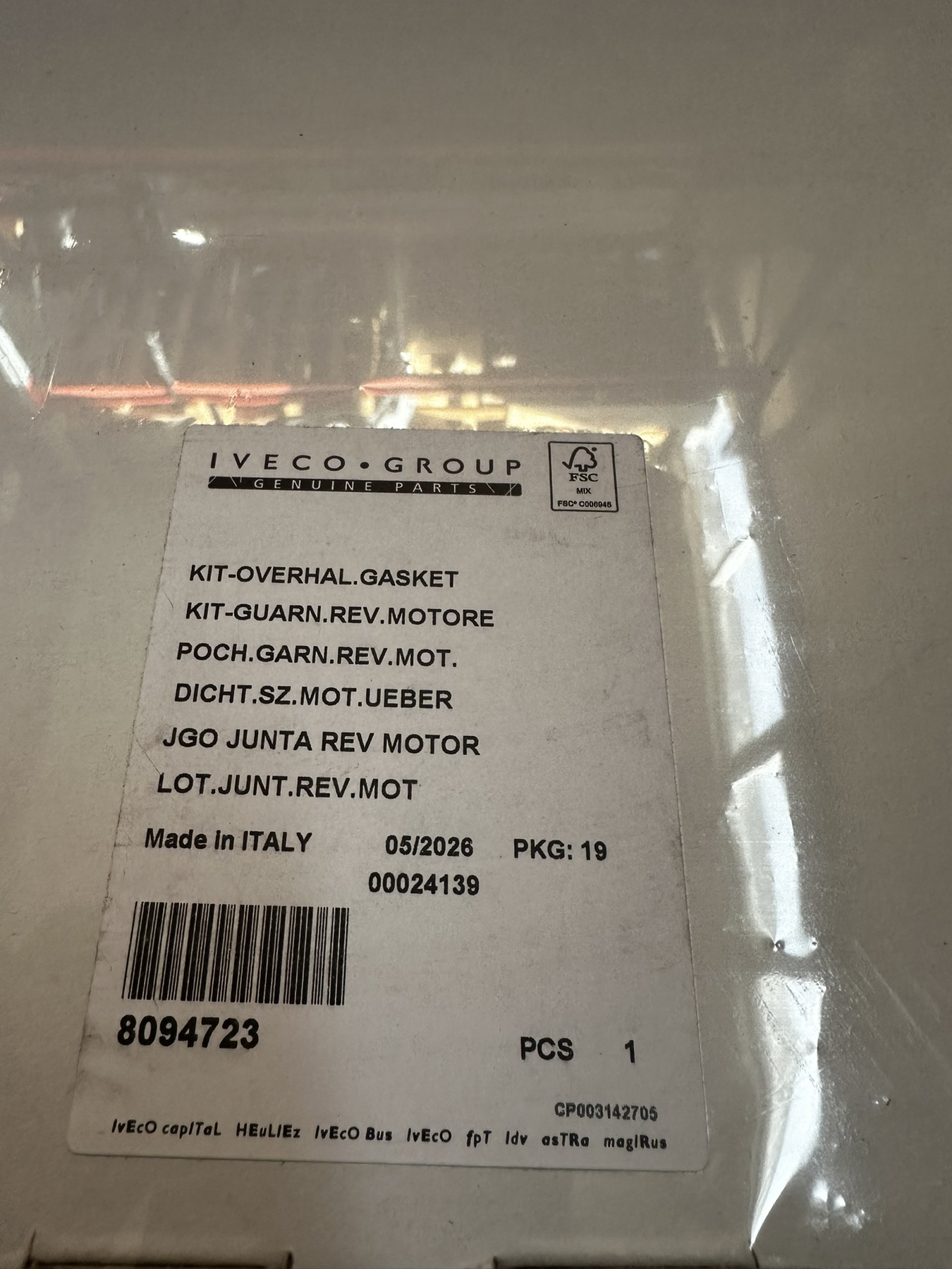 Full Engine Gasket Set 8094723 - IVECO Group label